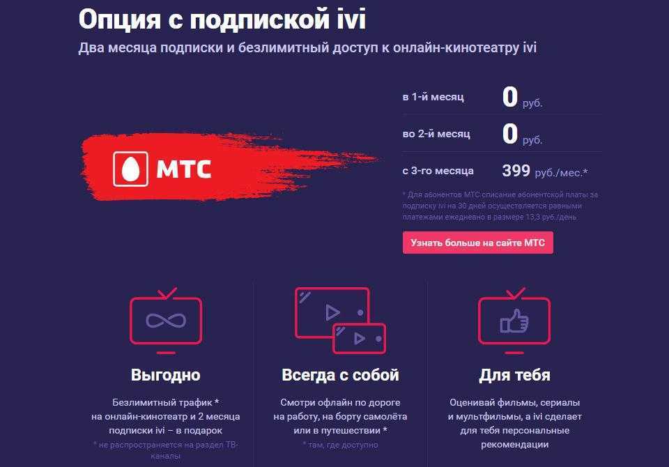 Подписка на онлайн кинотеатр ivi от мтс тарифище как включить